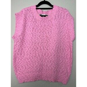 VTG Slub Knit Slouchy Bubblegum Pink Crochet Acrylic Sweater by Chaus Women Sz M